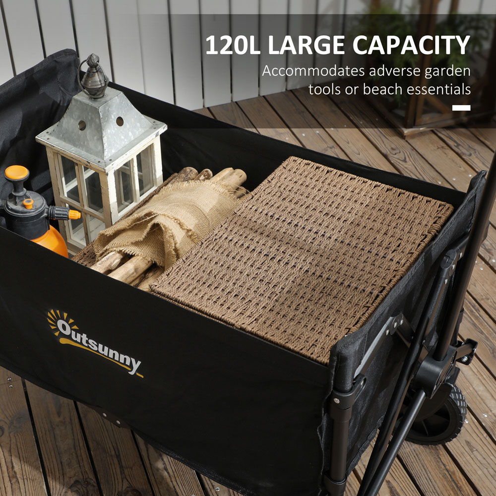 Outsunny 120L Black Folding Collapsible Wagon with Adjustable Handle Image 4