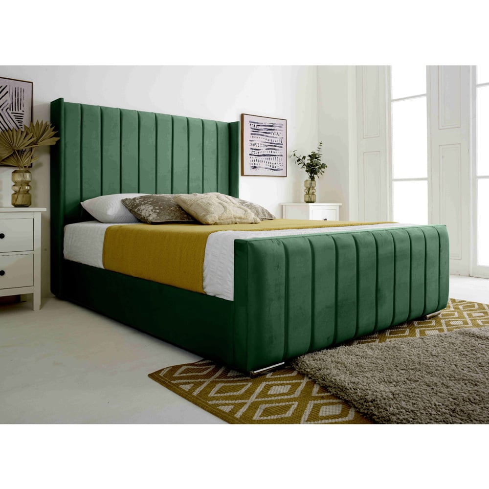 Eleganza Majestique Double Green Plush Velvet Bed Frame Image 4