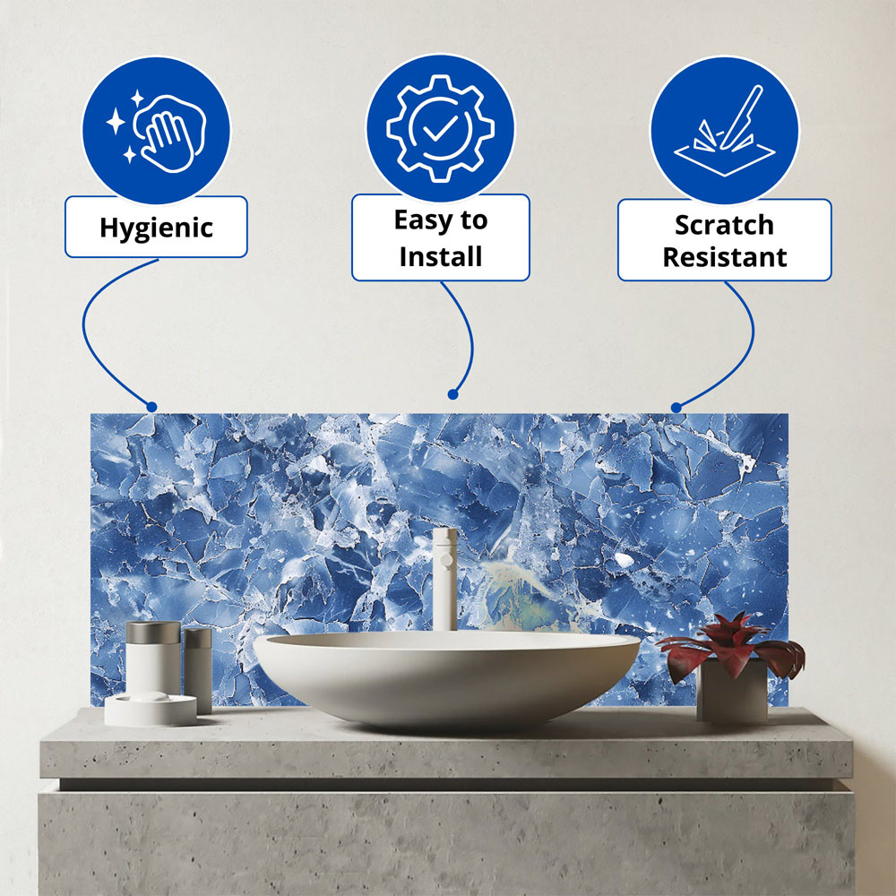 Warren Reed Designer Coastal Blue Quartz Effect Bathroom Splashback 25 x 60cm Image 3