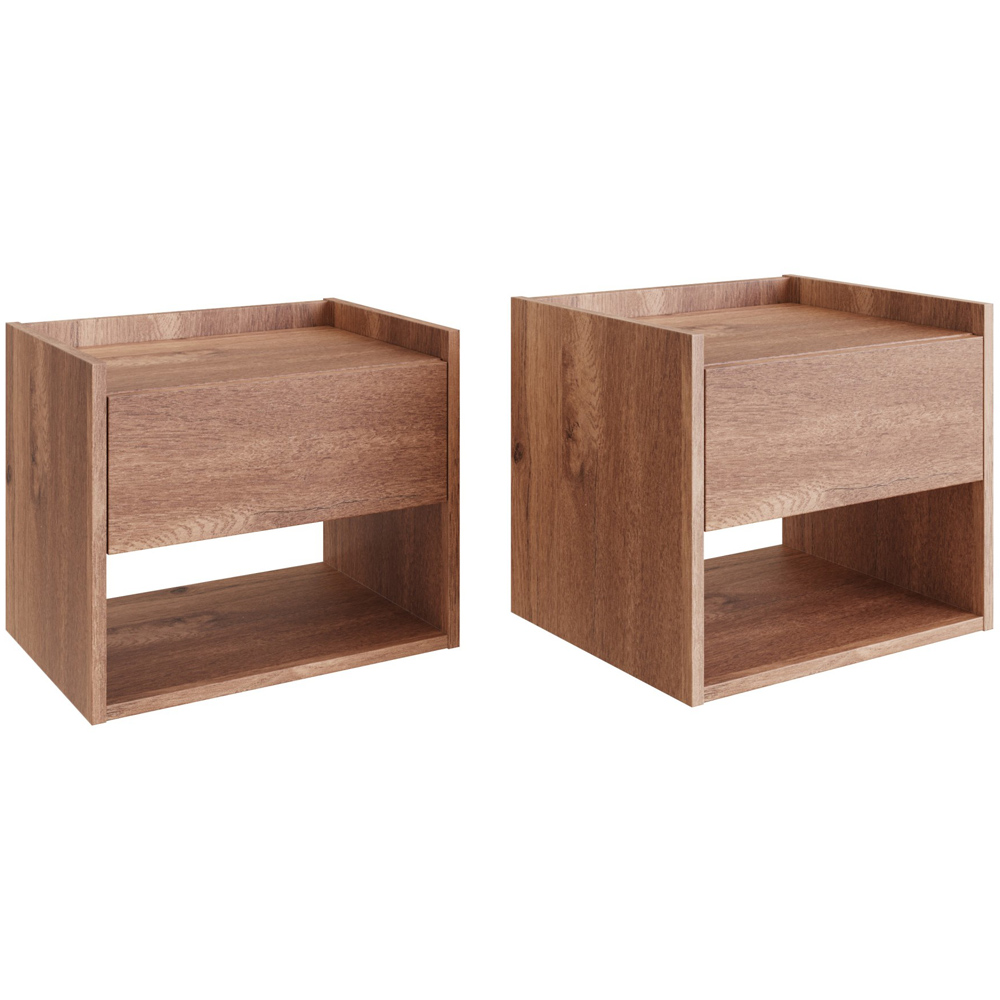 GFW Harmony Single Drawer Oak Wooden Wall Mounted Bedside Table Set of 2 Image 2