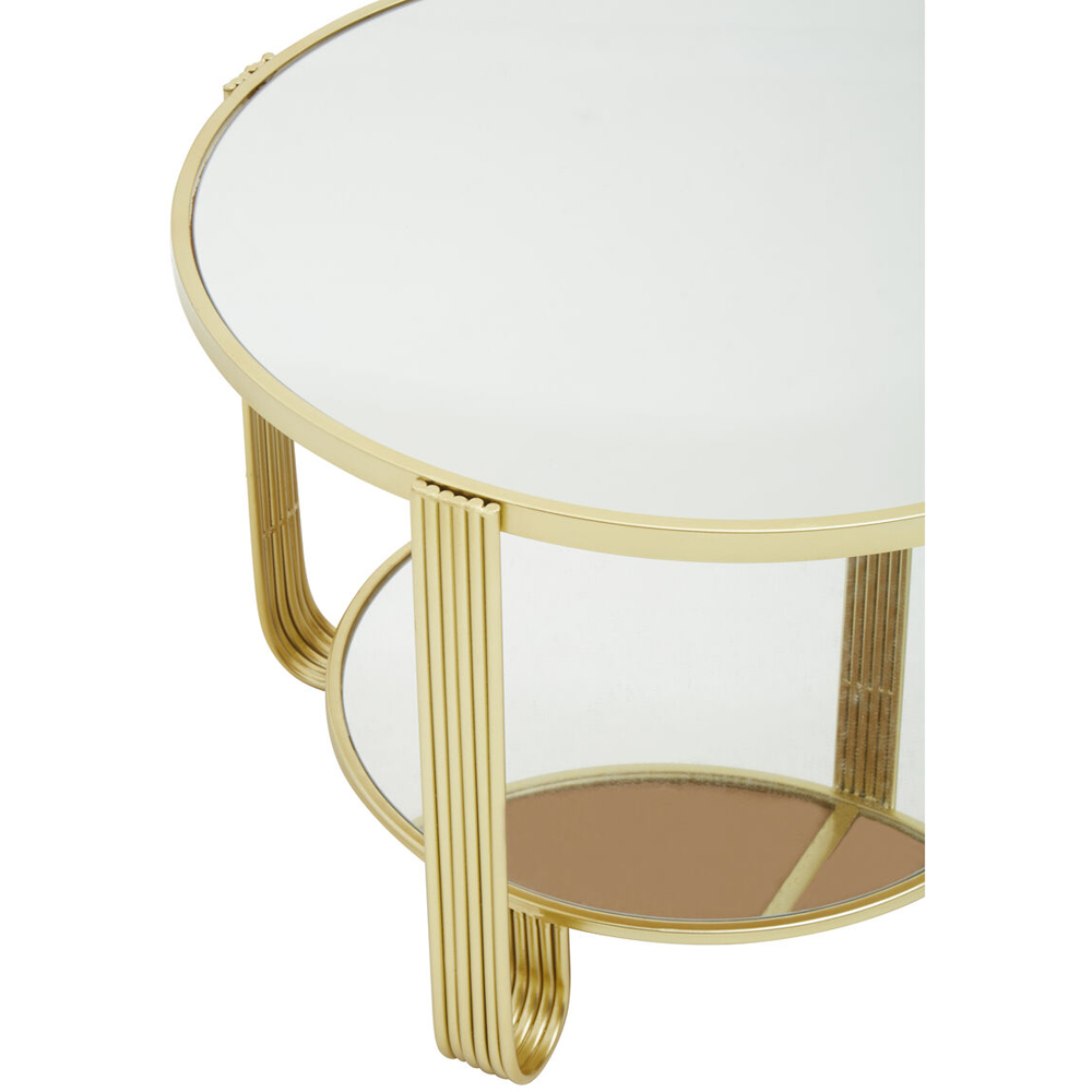 Premier Housewares Jolie Single Shelf Gold Frame Round Bedside Table with Mirrored Top Image 2
