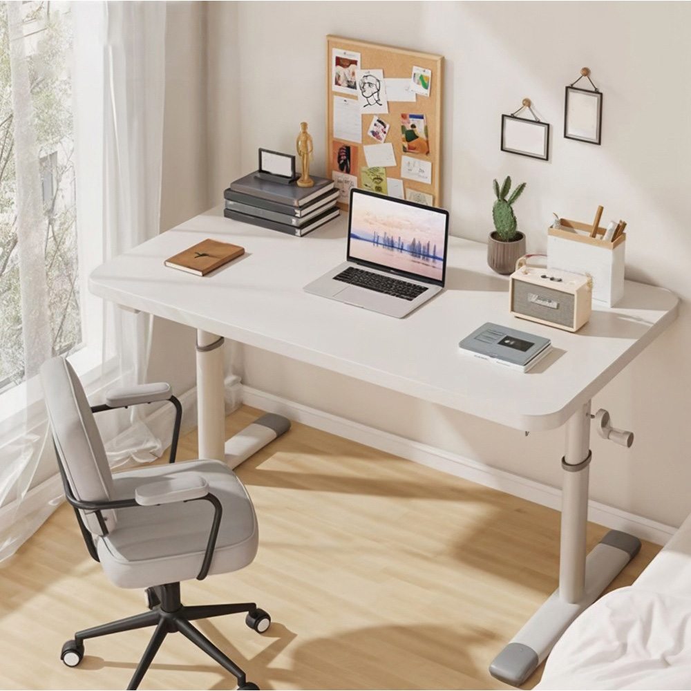 Living and Home Height Adjustable White Office Desk Image 7