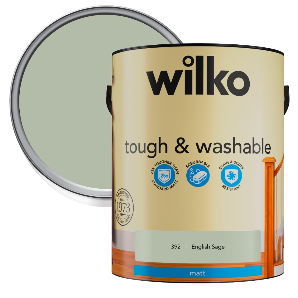 Wilko Tough & Washable English Sage Matt Emulsion Paint 5L Image 1