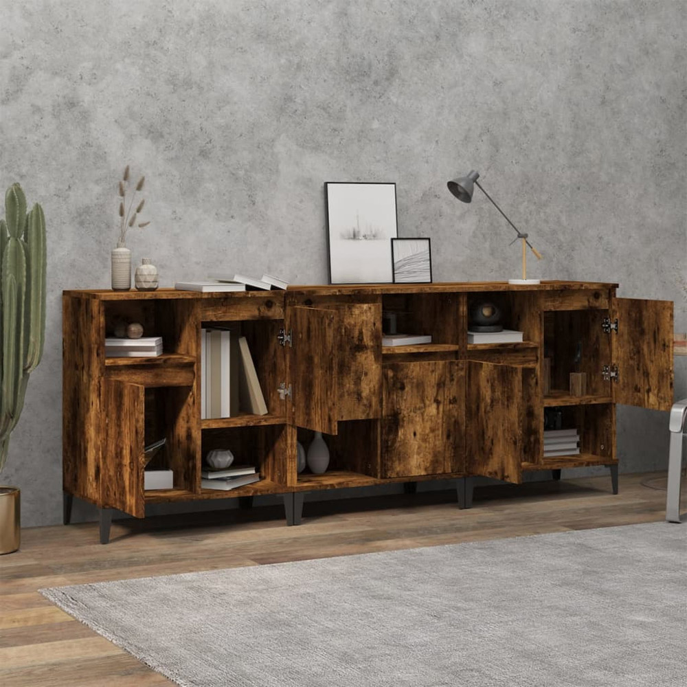 vidaXL 2 Door 2 Shelf Smoked Oak Sideboard Set of 3 Image 3