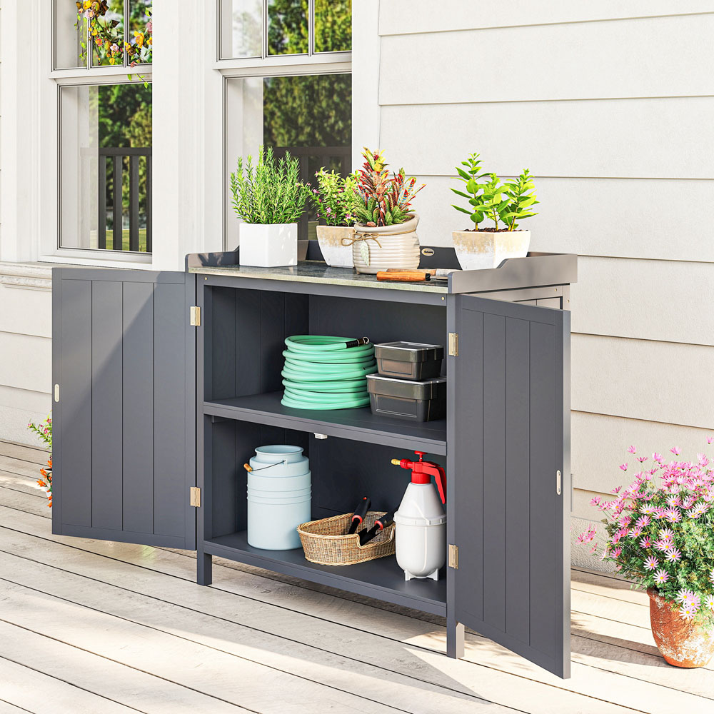 Outsunny 2-in-1 Grey Garden Storage Cabinet Image 5