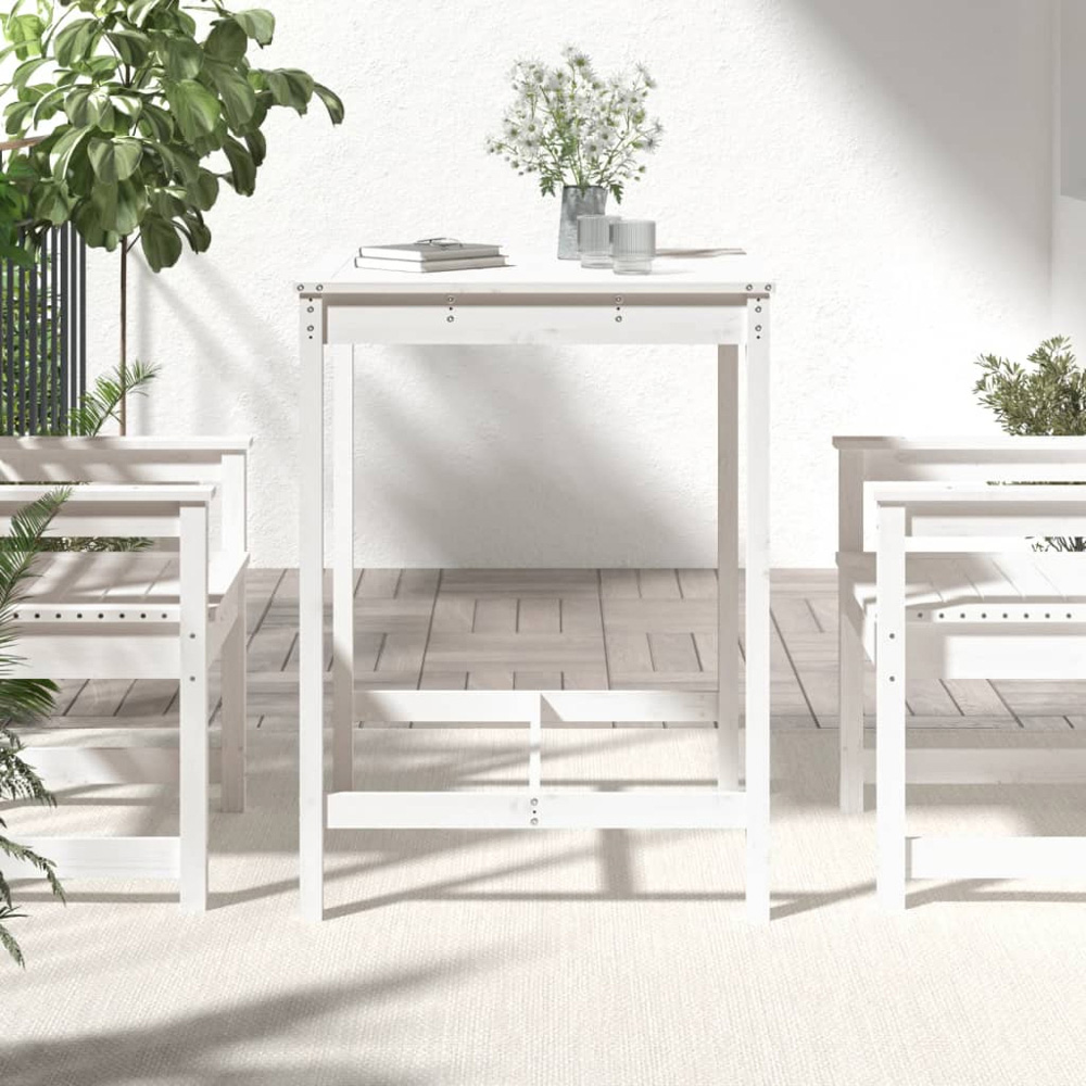 vidaXL 2 Seater Solid Pine Wood Slatted Garden Dining Table White Image 6