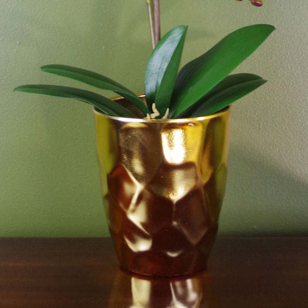 Leaf Dark Pink Orchid Artificial Plant in Gold Pot 54cm Image 5