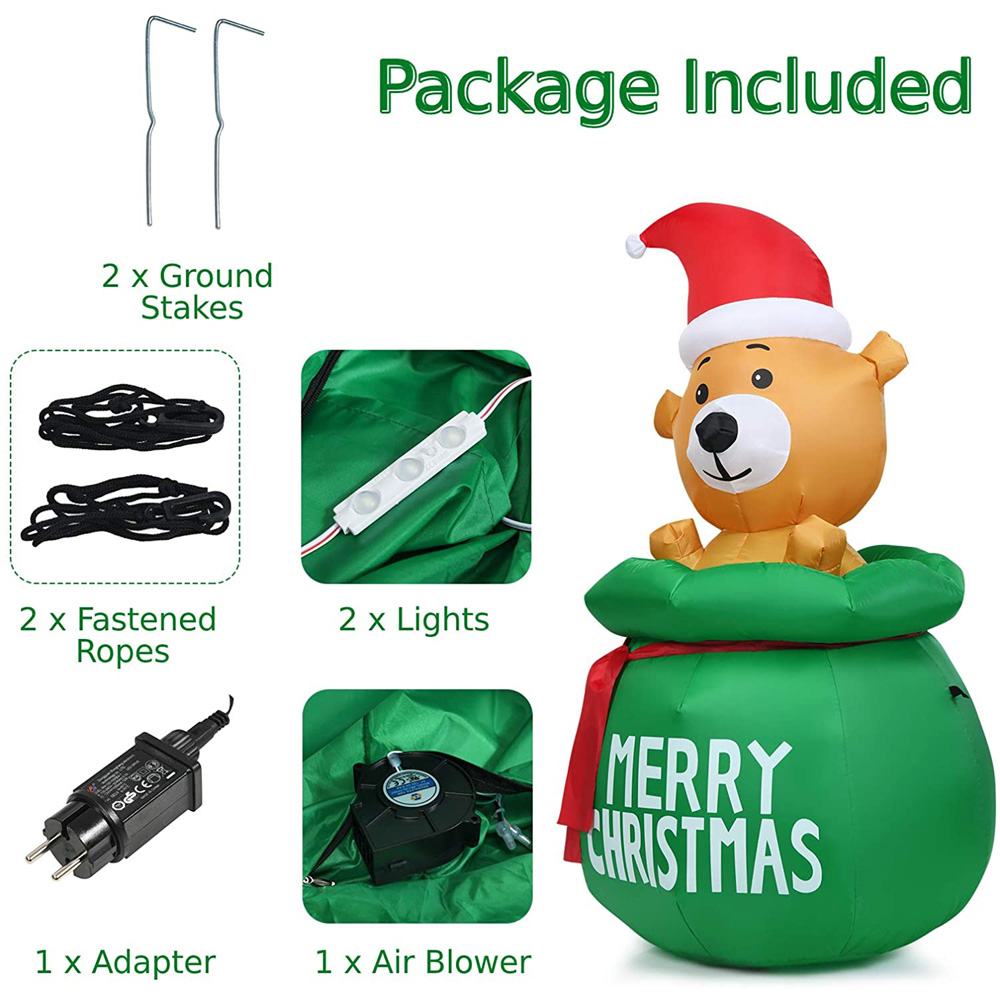 Costway Cute Bear with Santa Hat LED Inflatable Outdoor Christmas Decoration 4.9ft Image 7