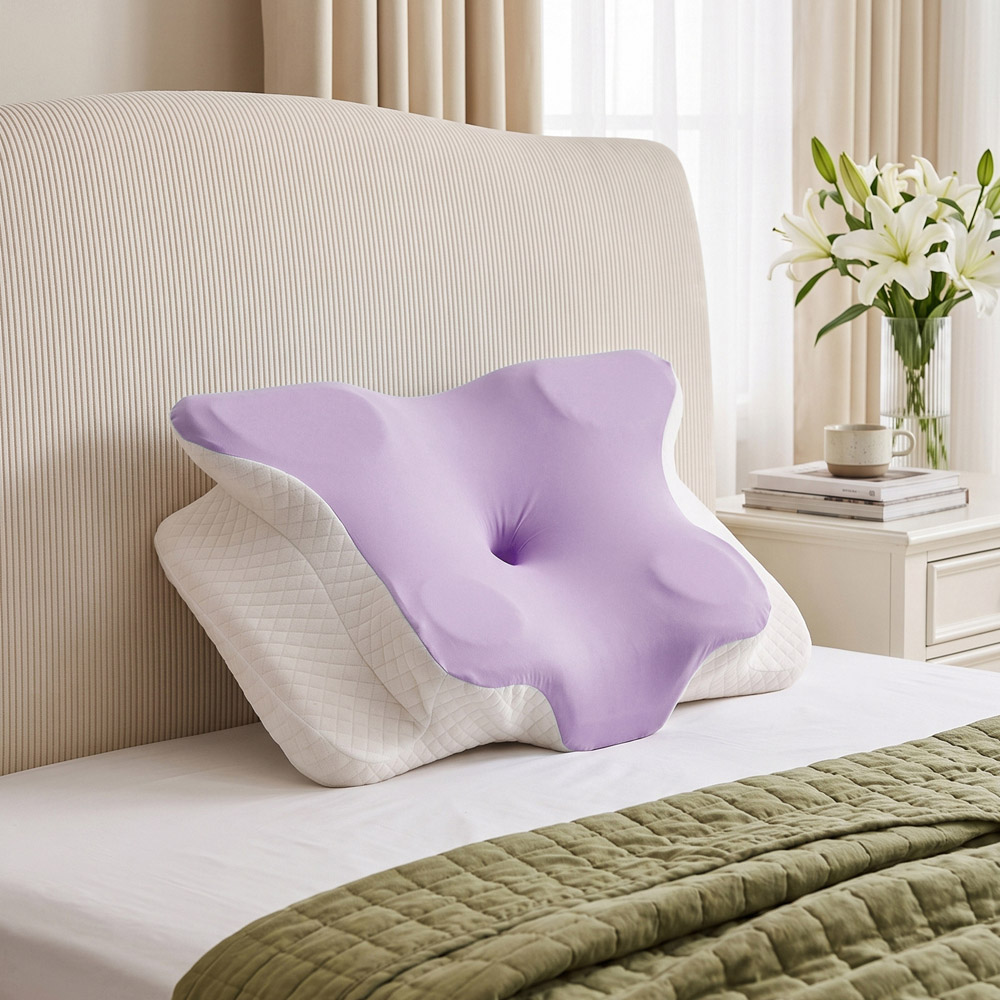 Living and Home Purple and White Butterfly Memory Foam Pillow 62 x 37cm Image 2