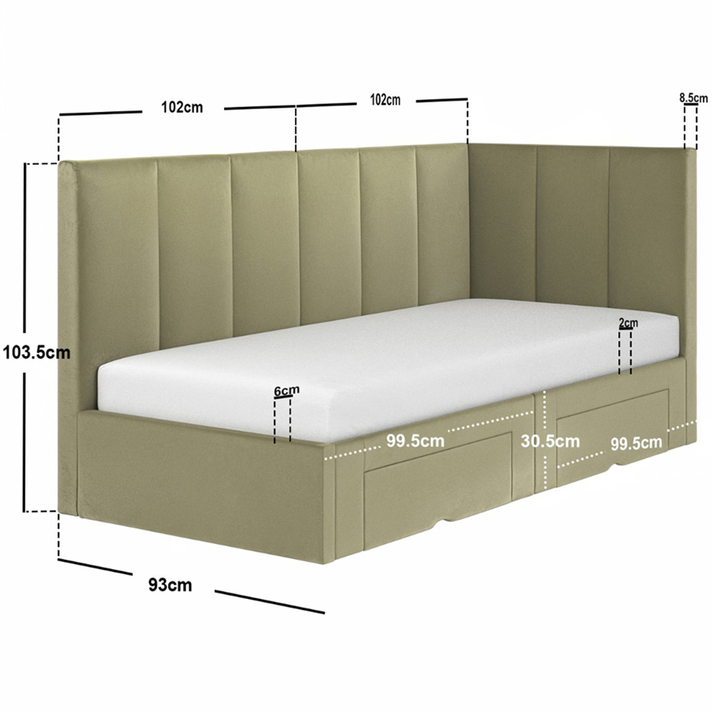 Flair Harley 2 Drawers Olive Green Velvet Bed Frame Image 8