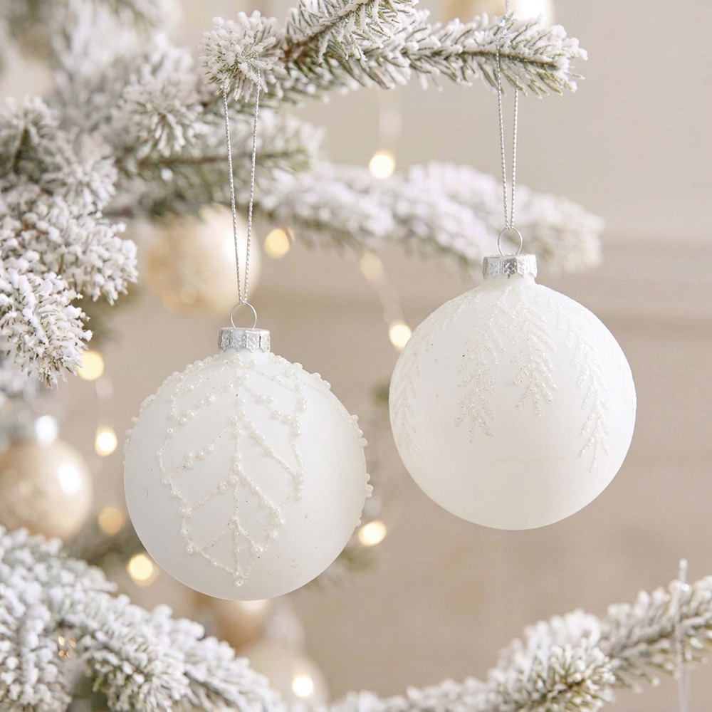 Glitter Leaf Bauble Matte White - Matt White Image 3