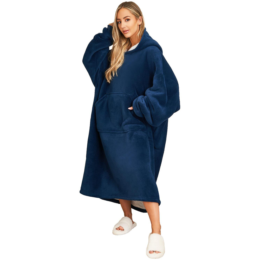 Sienna Navy Sherpa Fleece Long Oversized Hoodie Blanket Image 1