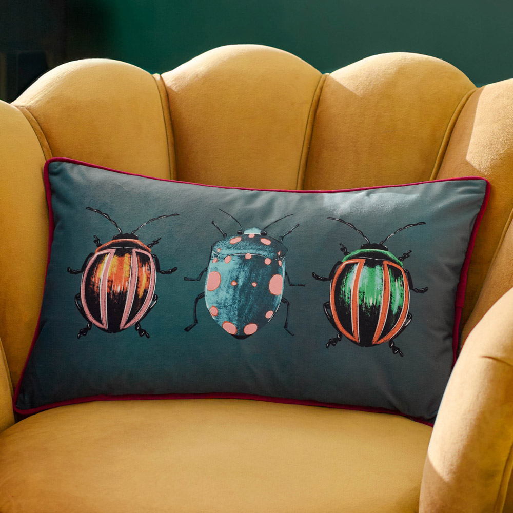 Furn Beetalis Emerald Velvet Piped Cushion 30 x 50cm Image 2