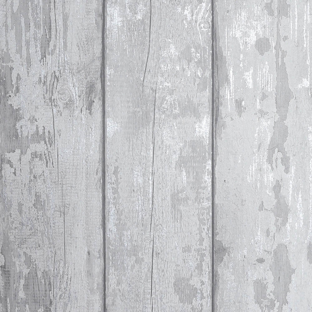 Arthouse Metallic Washed Wood Grey and Silver Wallpaper Image 1