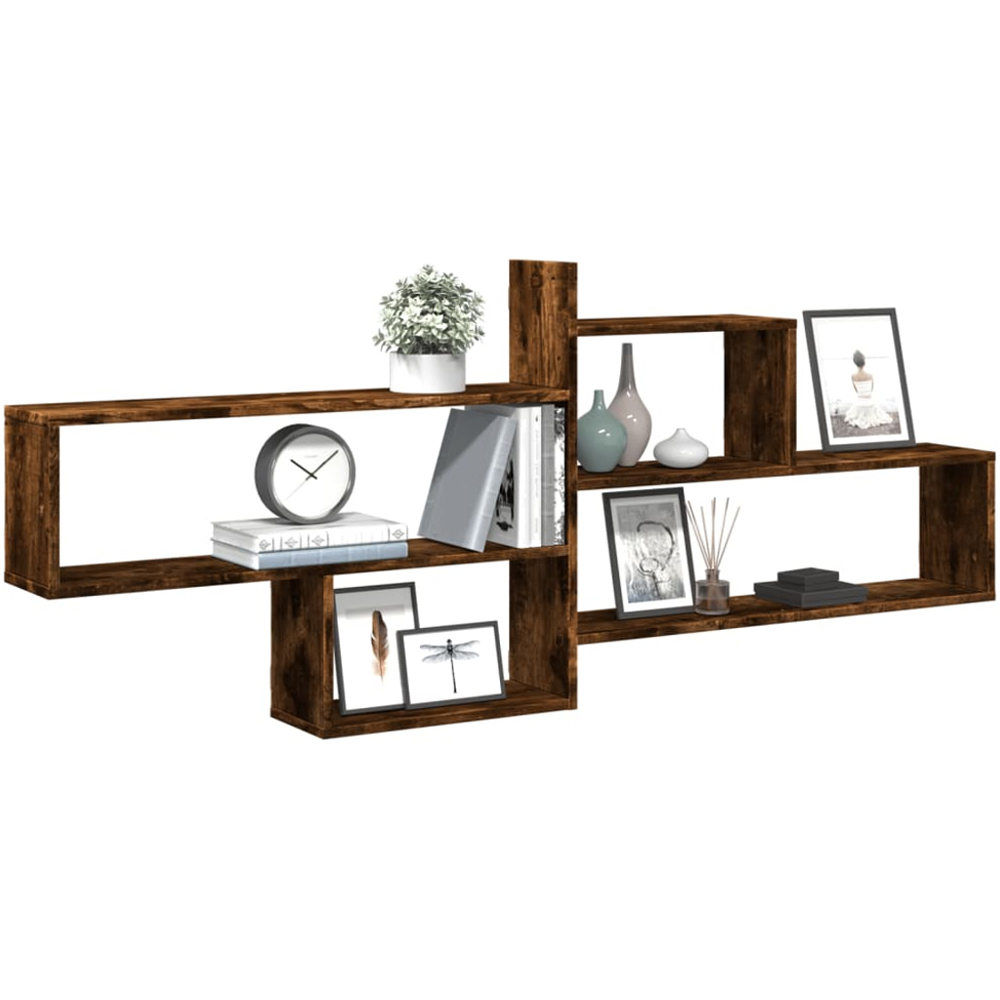 vidaXL 7 Shelf Smoked Oak Wall Shelf Image 2