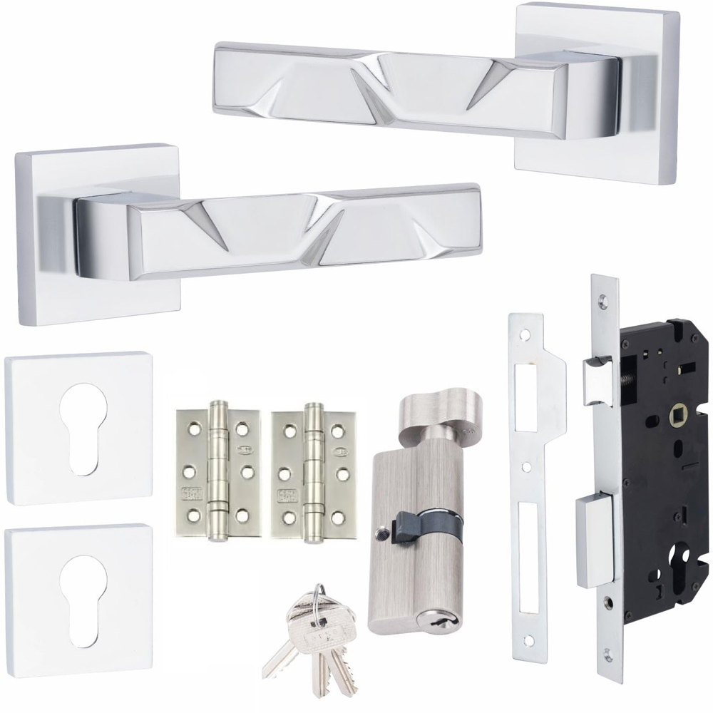 Golden Grace Polished Chrome Modern Nova Euro Lock Door Handle Set Image 1