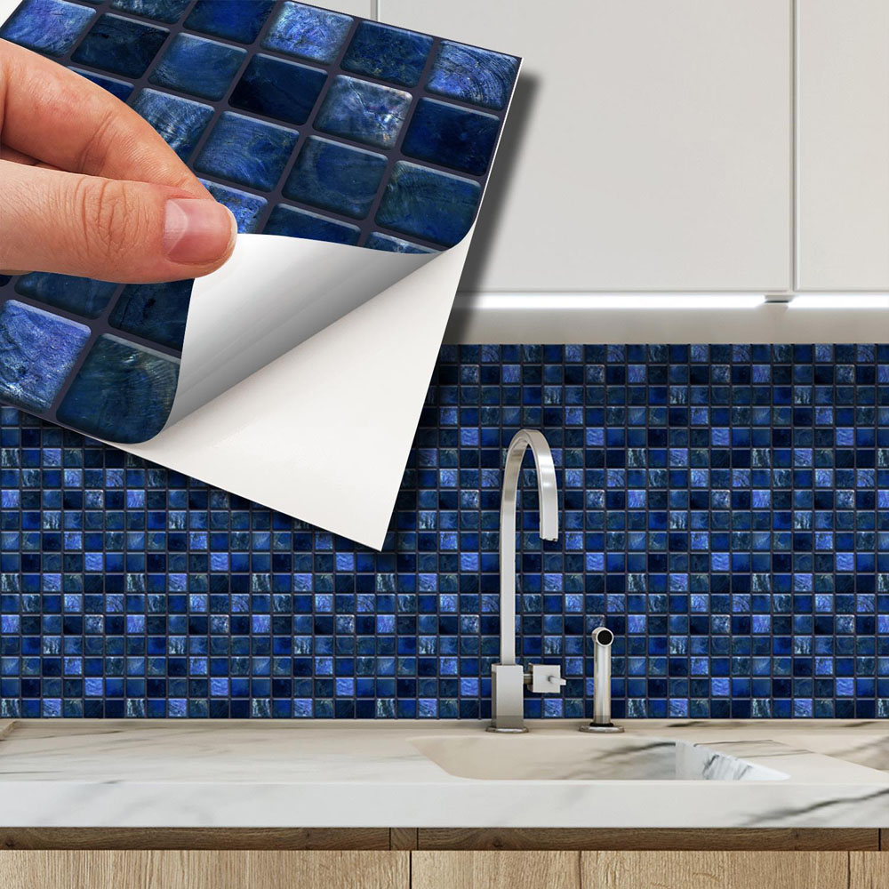 Walplus Pearl Noir Blue Jewel Mosaic Self Adhesive Tile Sticker 24 Pack Image 3