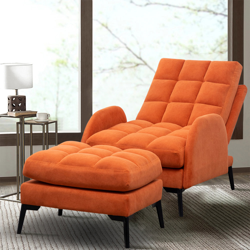 Living and Home Orange Recliner Armchair with Footstool Image 7