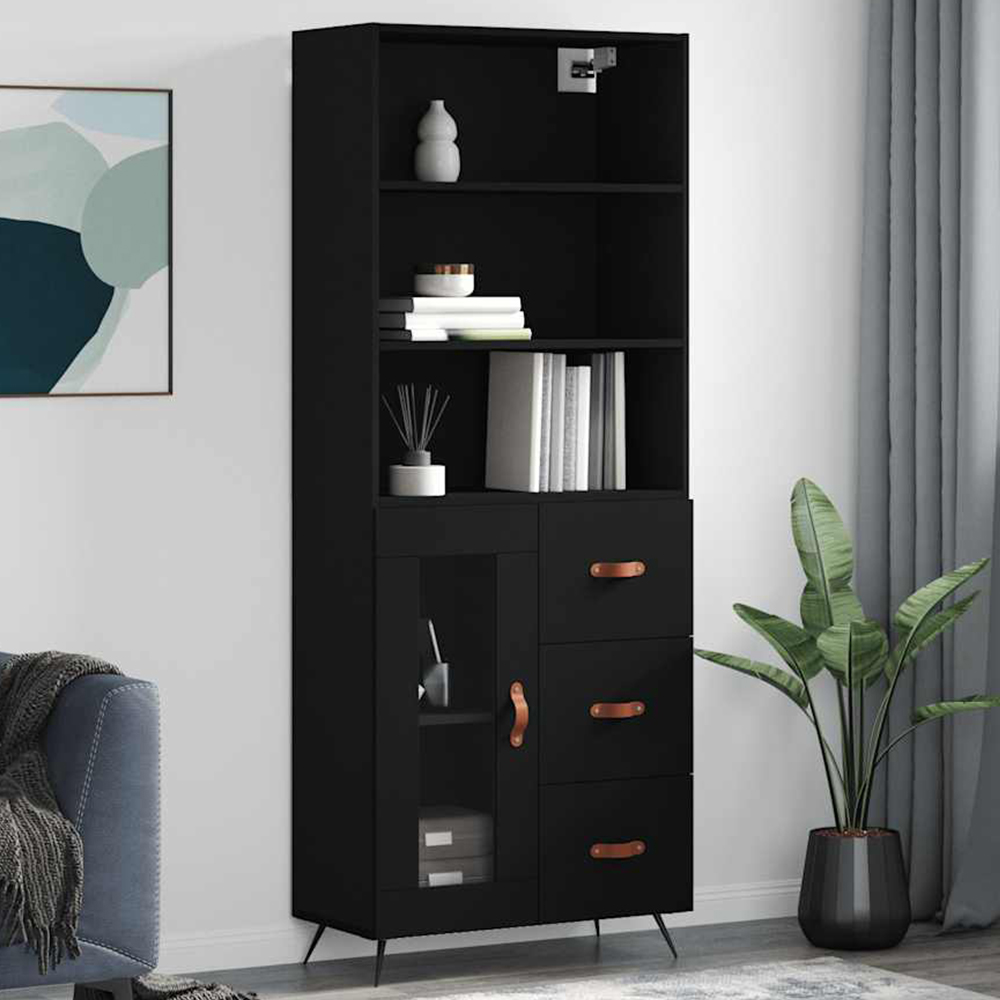 vidaXL Single Door 3 Drawer 5 Shelf Black Highboard Image 1