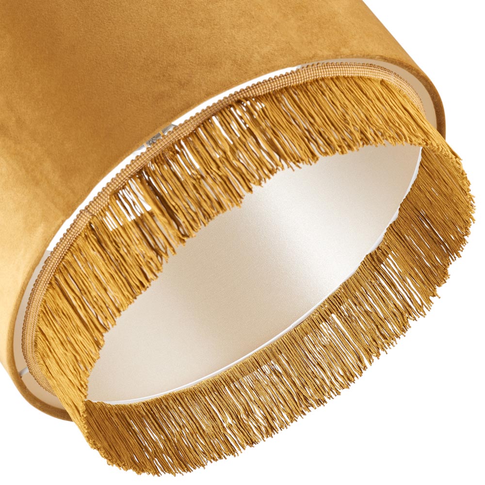 Happy Homewares Ochre Mustard Drum Pendant Shade with Tassels and Embroidered Trim Image 4