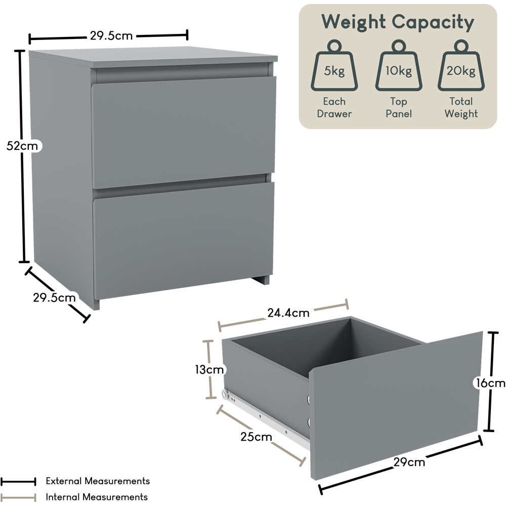 VIDA DESIGNS Denver 2 Drawer Grey Bedside Cabinet Set of 2 Image 8