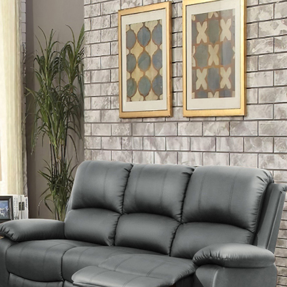 Brooklyn 3+2 Seater Dark Grey Bonded Leather Manual Recliner Sofa Set Image 3