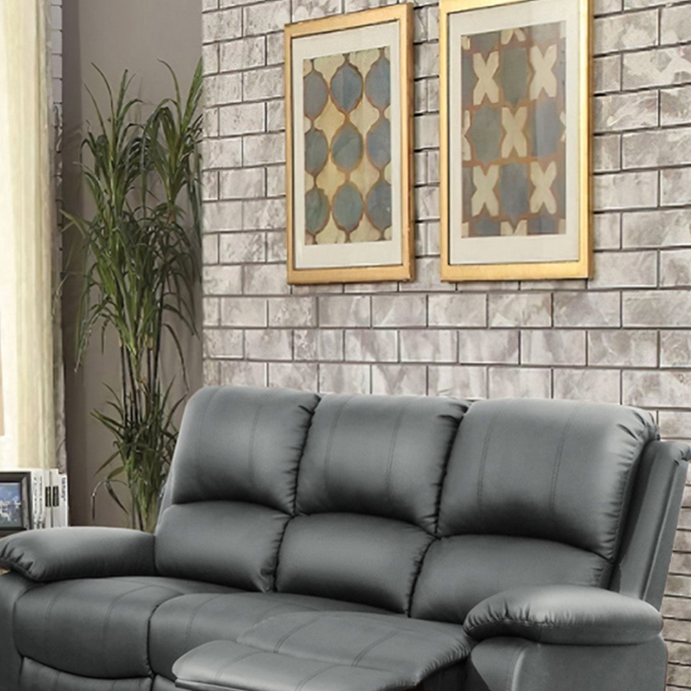 Brooklyn 5 Seater Dark Grey Bonded Leather Manual Recliner Sofa Set | Wilko