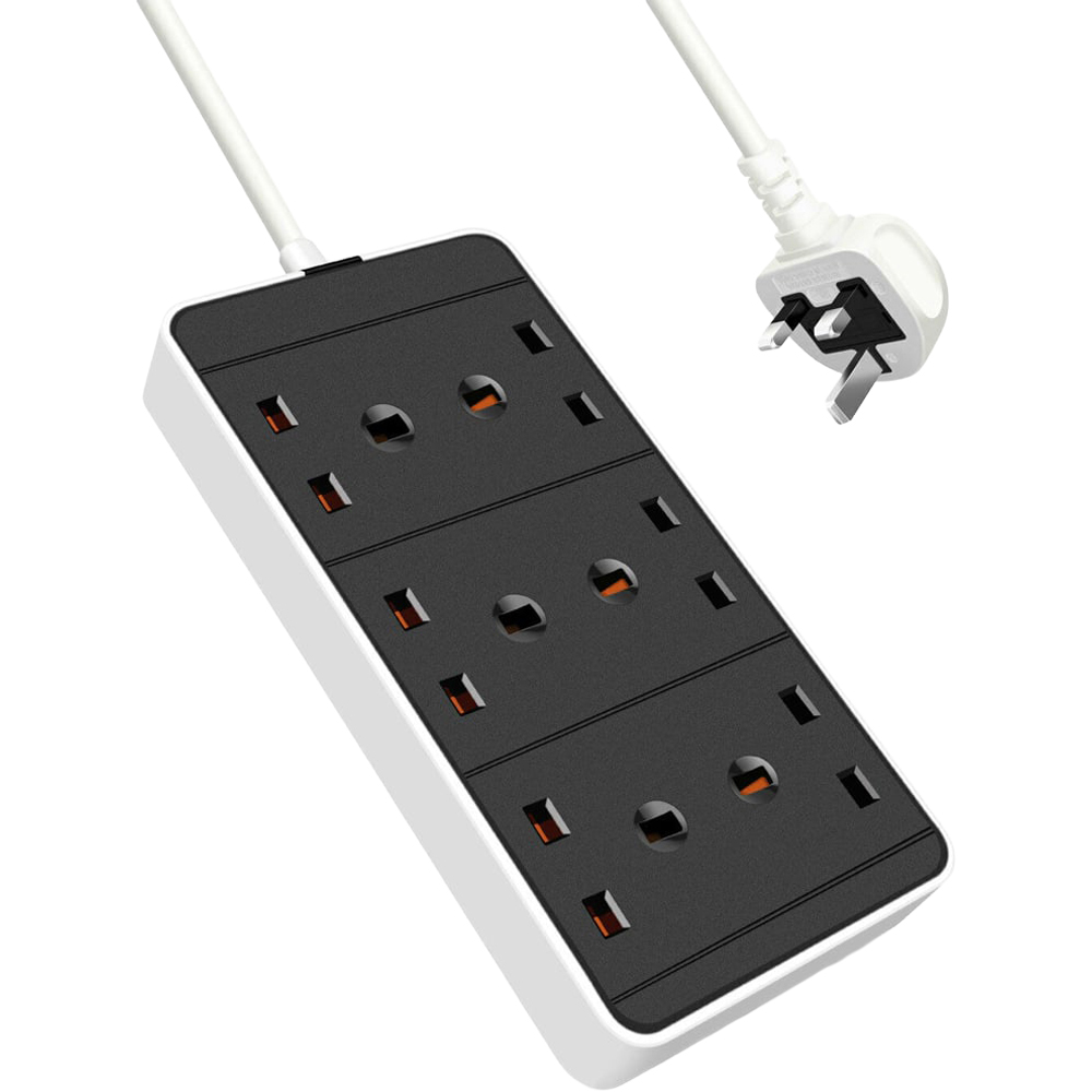 ExtraStar 13A 2m 6 Socket Black Extension Lead Image 1