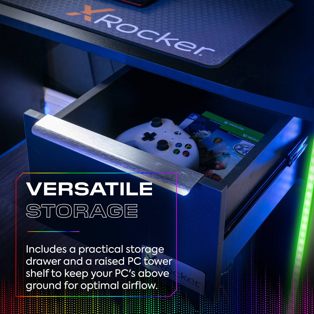 X Rocker Electra Single Drawer 2 Shelf RGB Gaming Desk with Wireless Charging Black Image 6