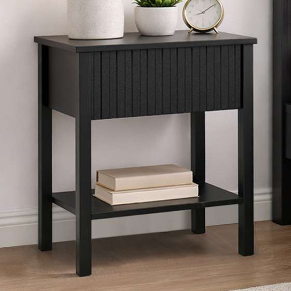 Birlea Axis Single Drawer Single Shelf Black Fluted Bedside Table Image 1