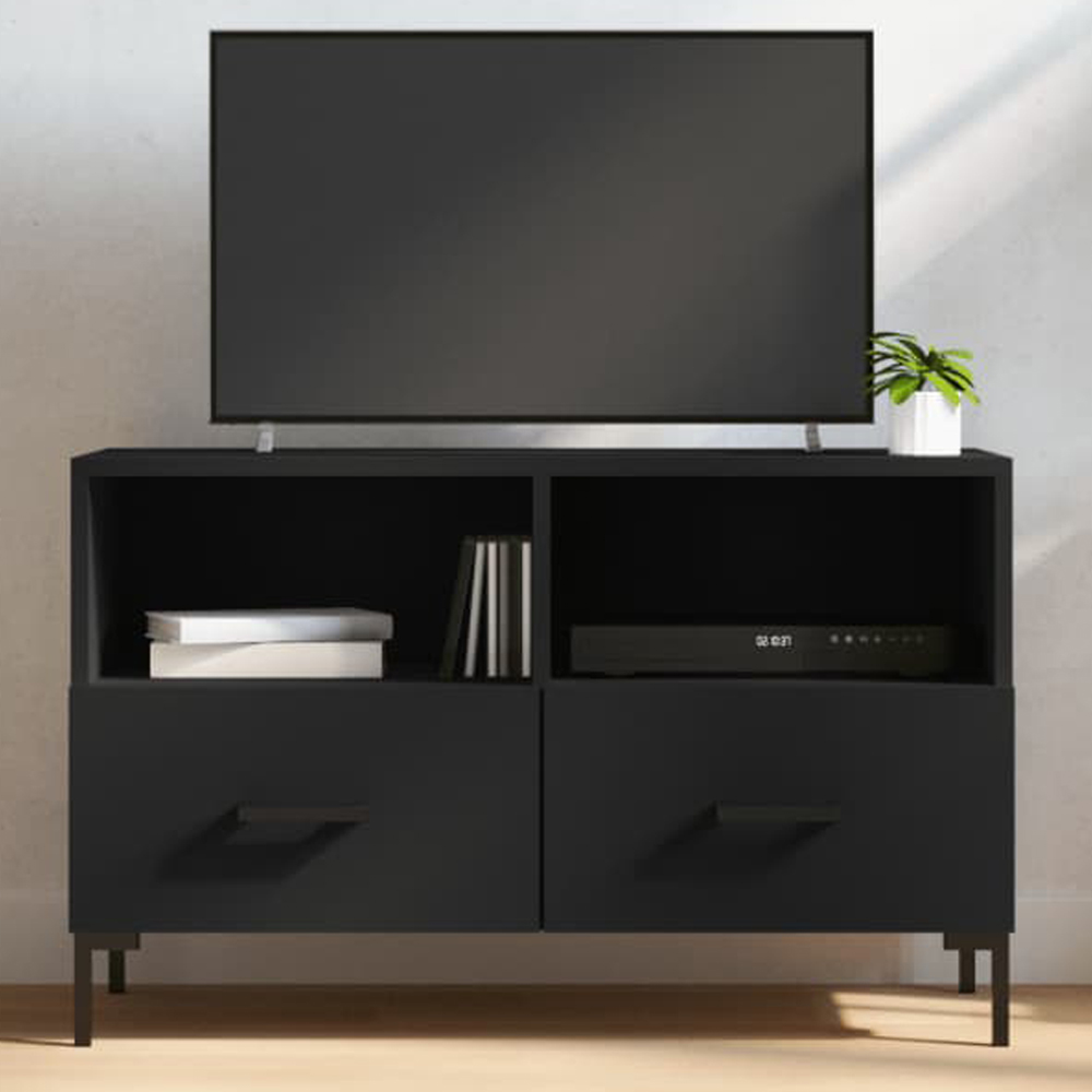 vidaXL 2 Drawer 2 Shelf Black TV Cabinet Image 1