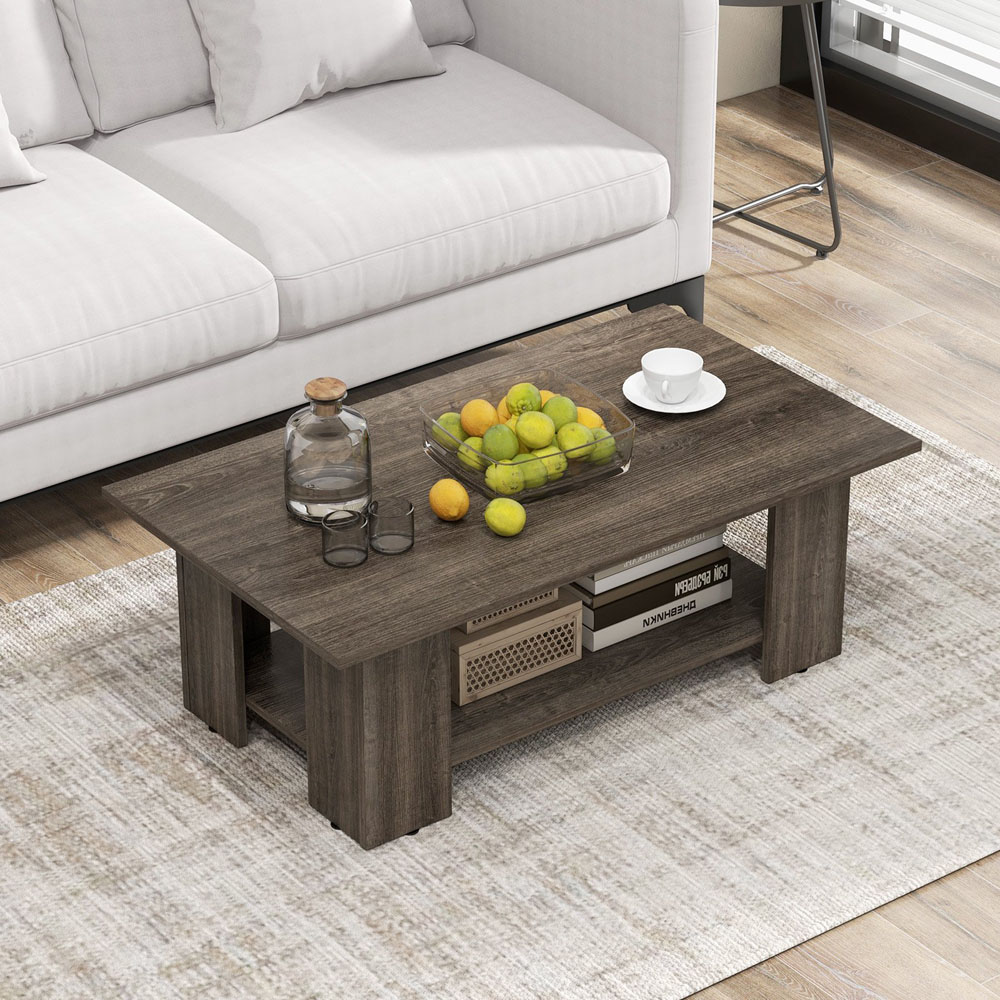 Costway Single Shelf Grey Coffee Table Image 4
