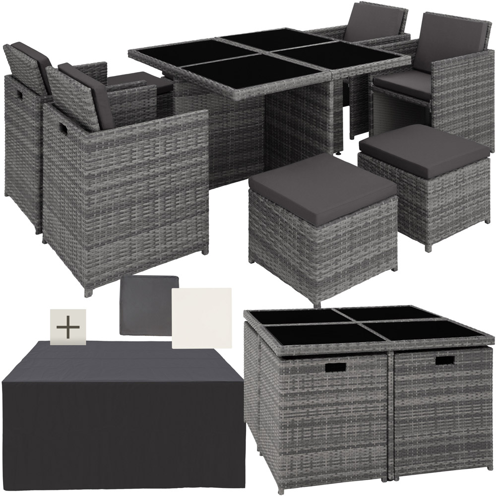 tectake Manhattan 8 Seater Grey Garden Dining Table Set Image 2