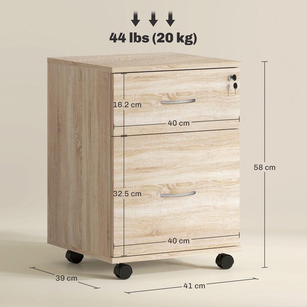 HOMCOM 2 Drawer Oak Wooden Mobile Filing Cabinet Image 9