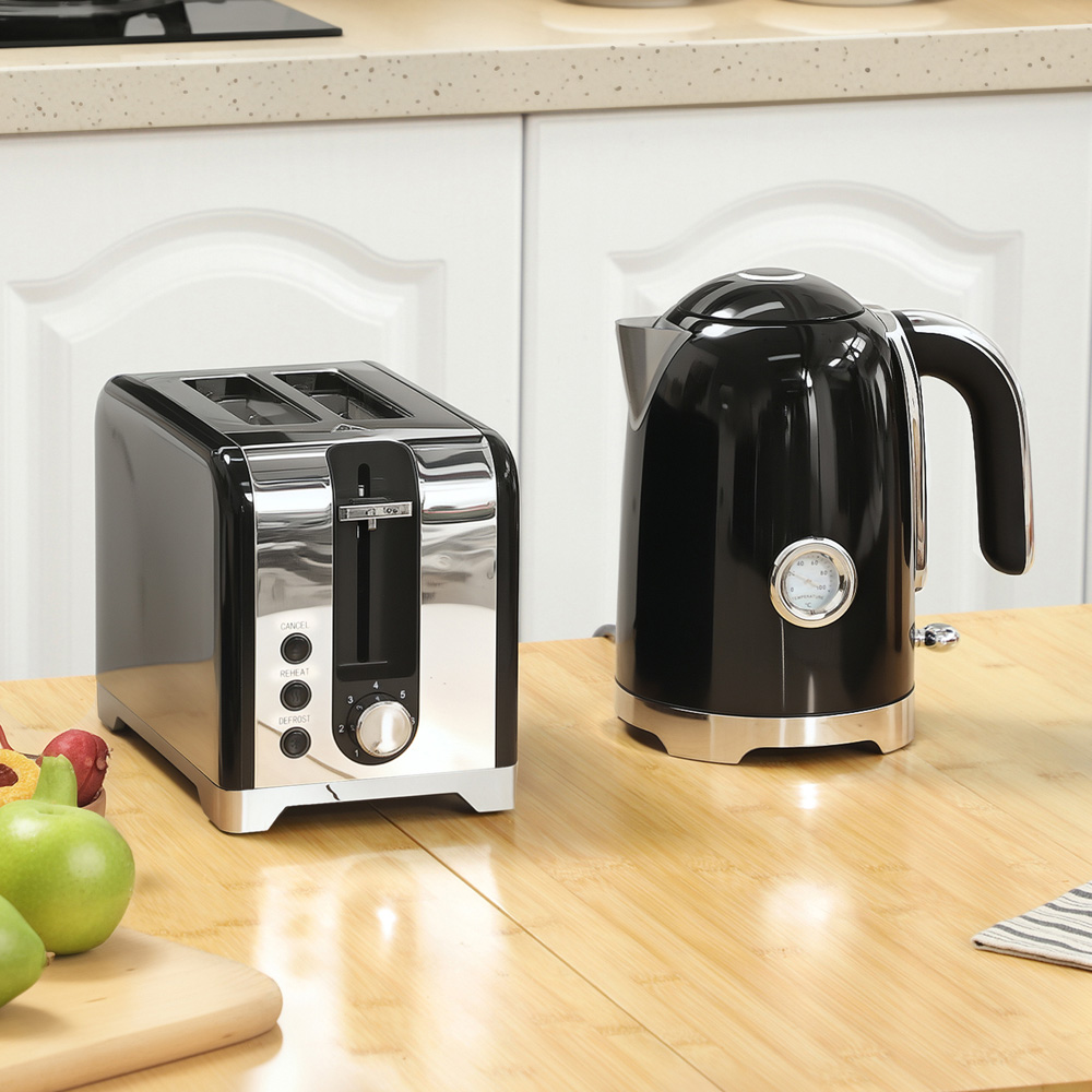 HOMCOM 800-287V70BK Black Retro 1.7L Kettle and 2 Slice Toaster Set 3000W Image 2