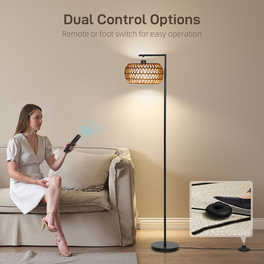 Portland Black Boho Dimmable LED Floor Lamp with Double Shade Image 6