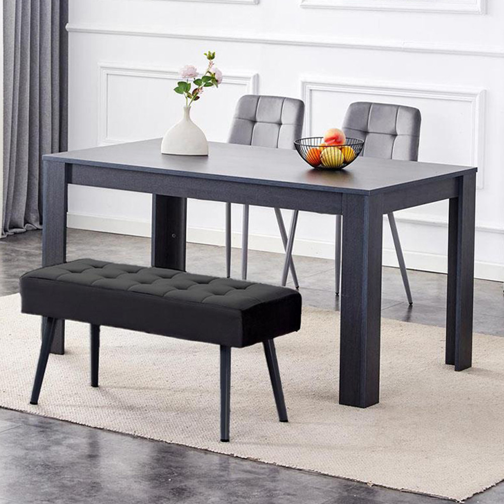 Portland 4 Seater Velvet Wooden Dining Set with Bench Dark Grey Image 1