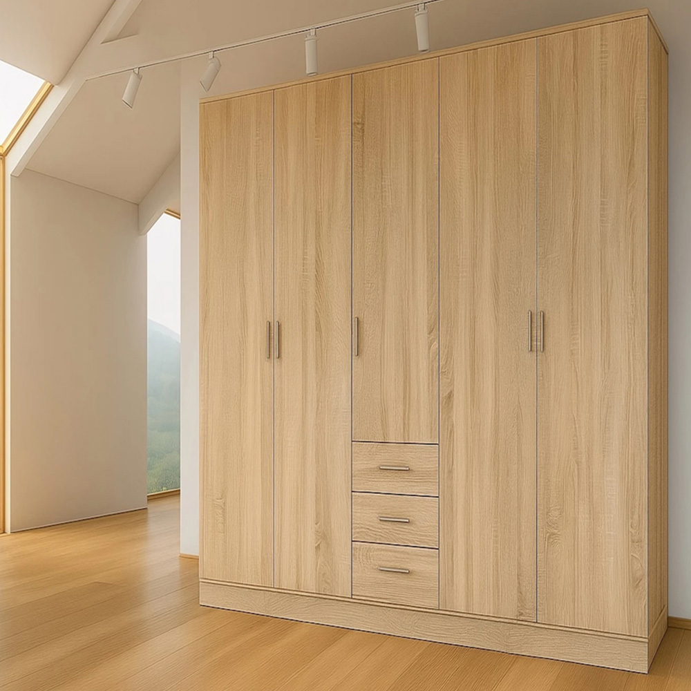 TJ'S Venice 5 Door 3 Drawer Oak Wardrobe Image 1