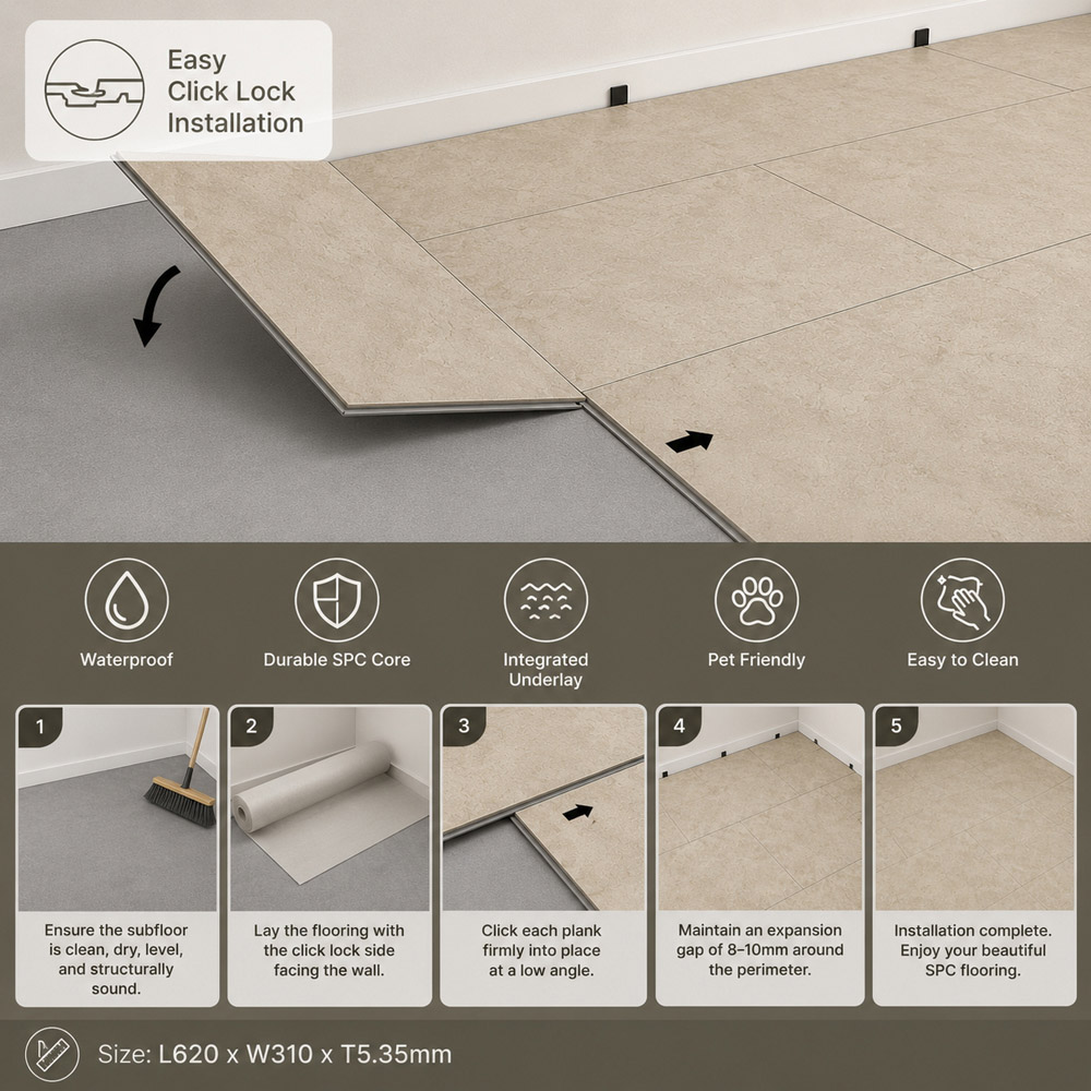 Britwall Sandstone Wood-Embossed SPC Vinyl Flooring 620 x 310mm 10 Pack Image 7