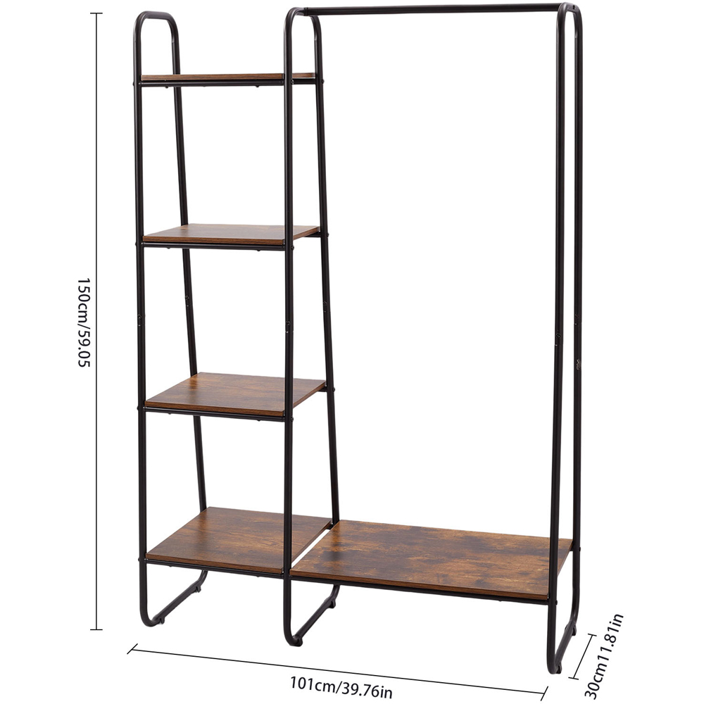 Living and Home 5 Shelf Black and Brown Clothes Rack with Hanging Rail Image 8