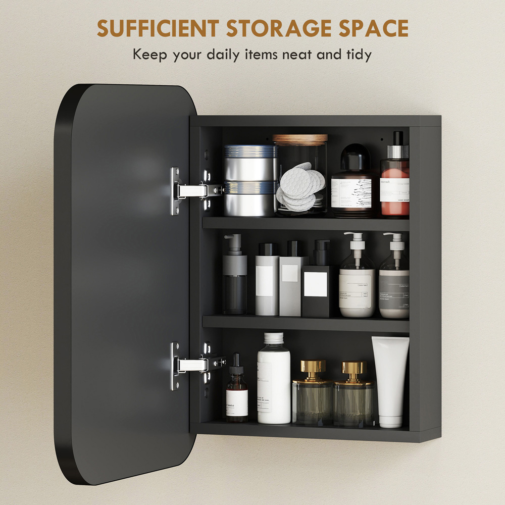 Portland Black Wall Mounted Adjustable Bathroom Cabinet with Mirror Image 4