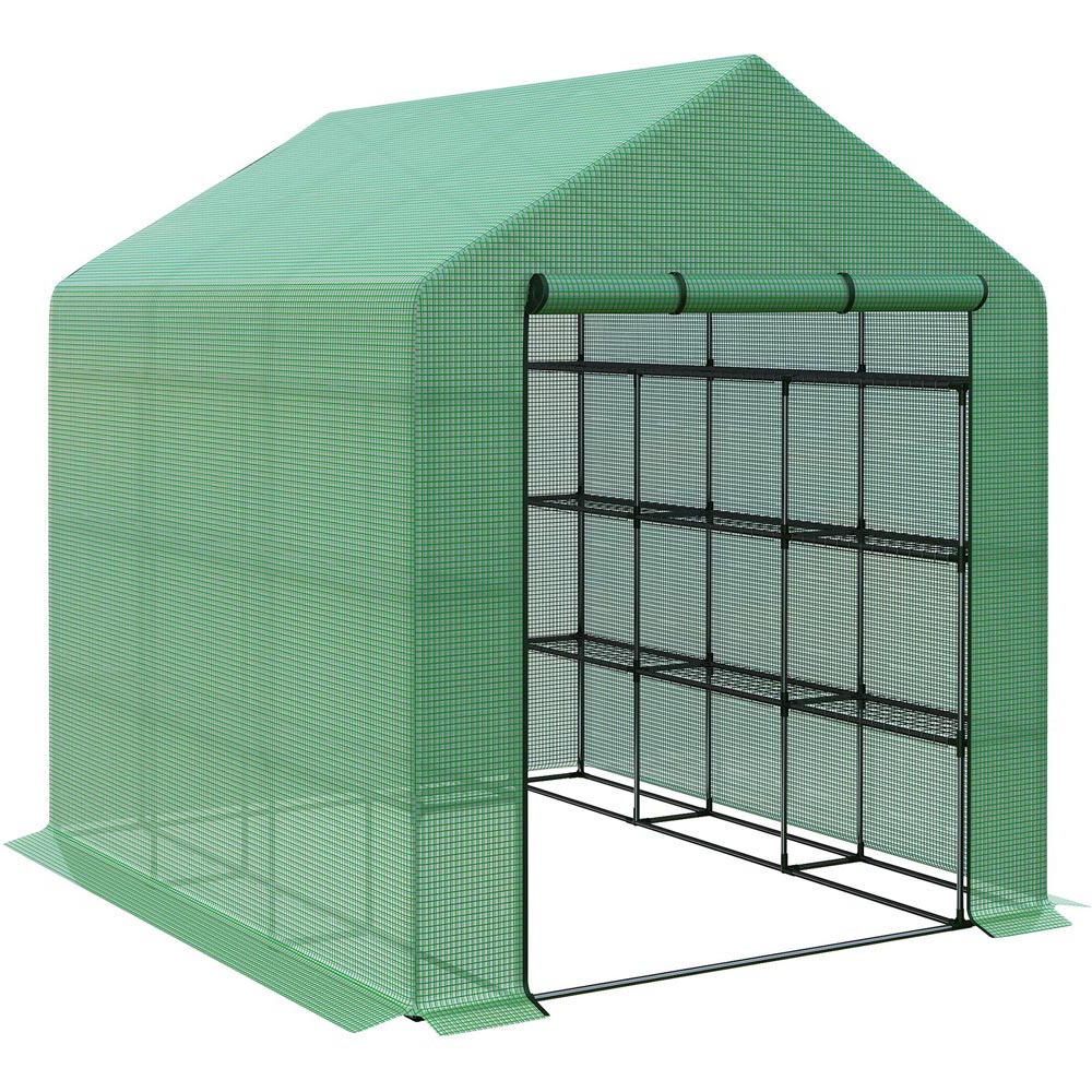 Outsunny Green PE 5.9 x 8ft Polytunnel Shelved Greenhouse Image 1
