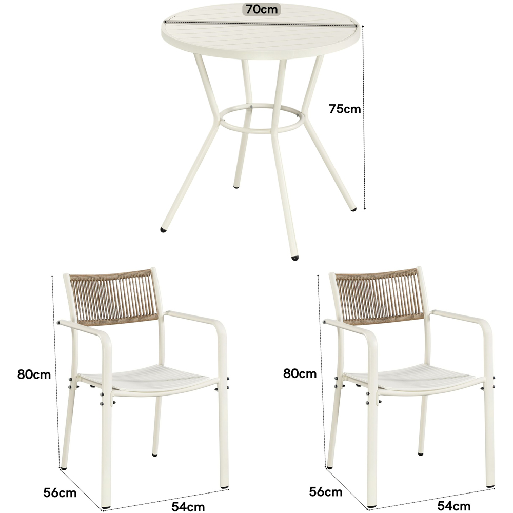 Core Products 2 Seater White Rope Back Effect Round Plastic Table Garden Bistro Set Image 8