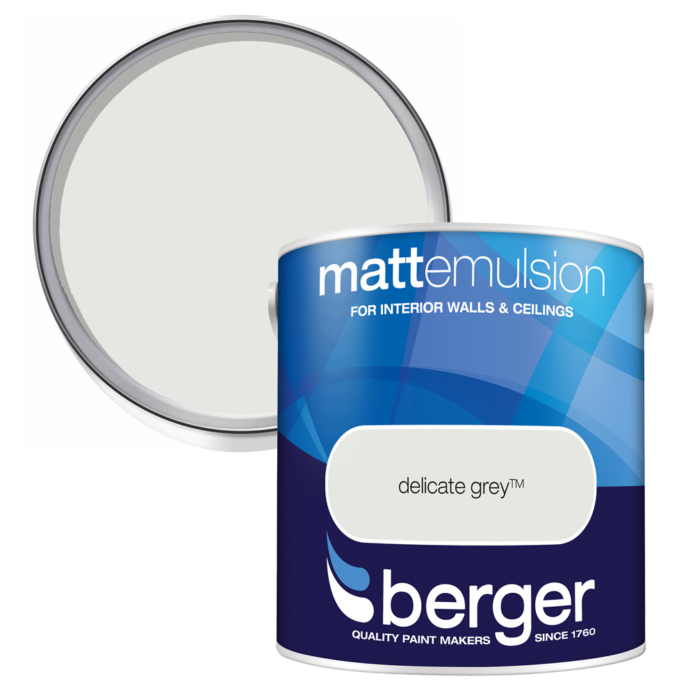 Berger Walls & Ceilings Delicate Grey Matt Emulsion Paint 2.5L Image 1