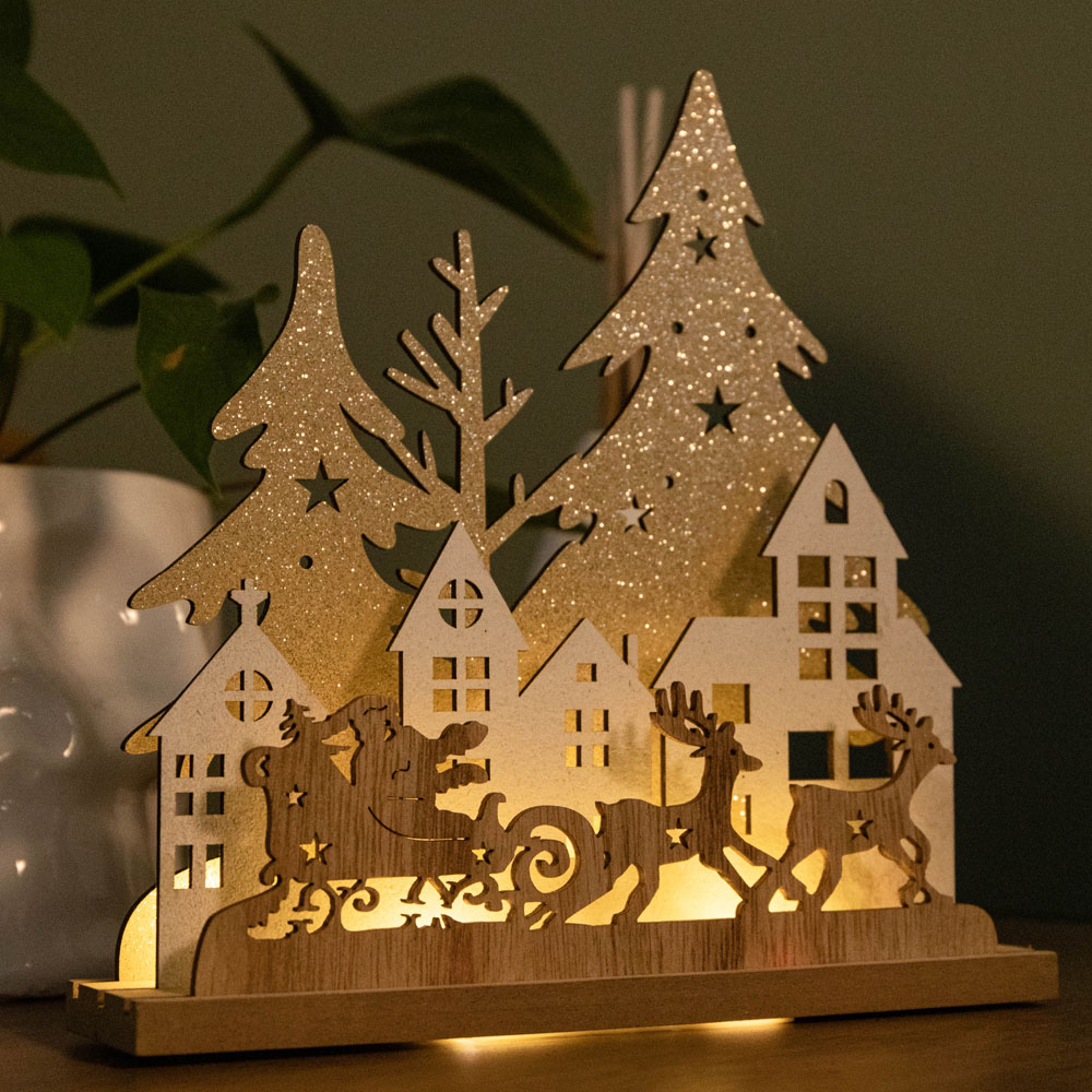 Samuel Alexander Warm White LED Light Up Wooden Village with Santa in Sleigh Image 3