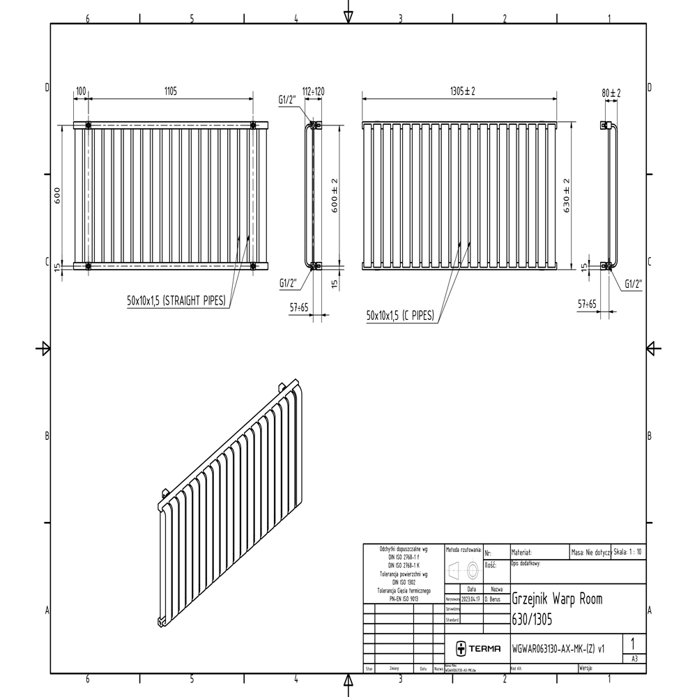 Terma Warp-Room E Wi-Fi Matt Teal Electric Radiator 1500W 630 x 1305mm Image 9