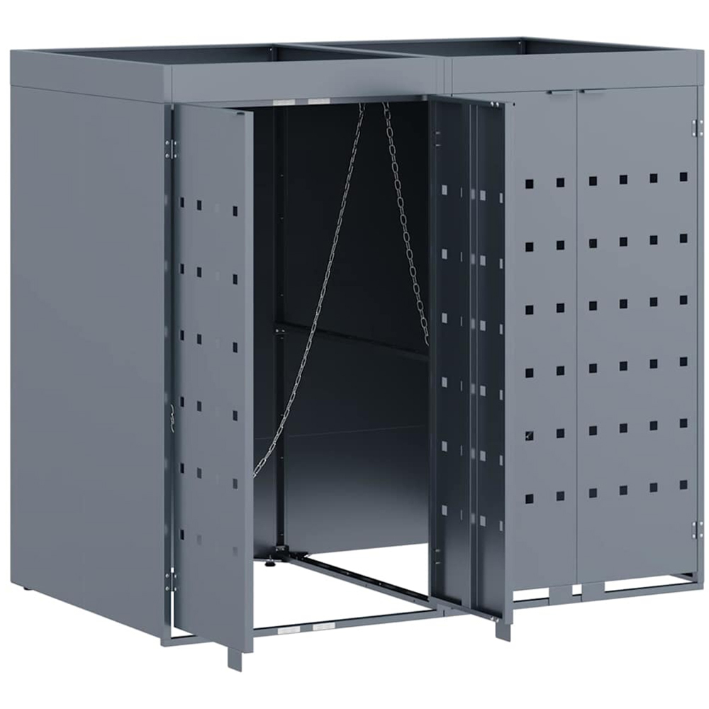 vidaXL Light Grey 2 Wheelie Bin Storage Shed with Planter Roof Image 4
