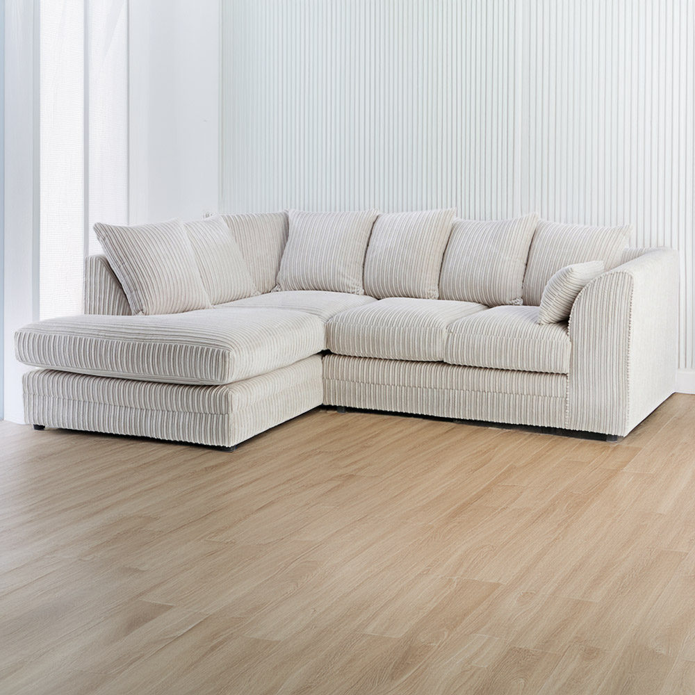 Portland Canolo Luxury 3 Seater Cream Jumbo Cord Left Hand Corner Chaise Sofa Image 1