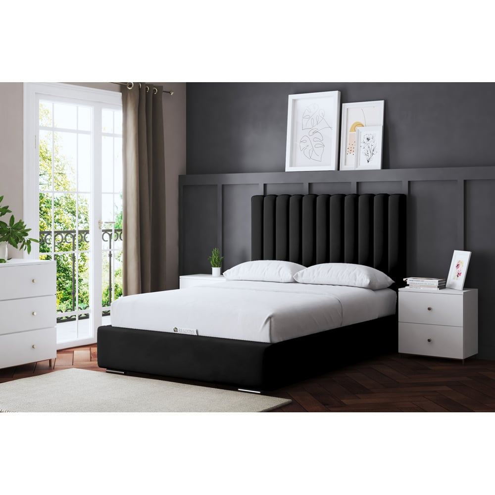 DS Living Evangeline Double Black Upholstered Ottoman Bed with Headboard Image 6