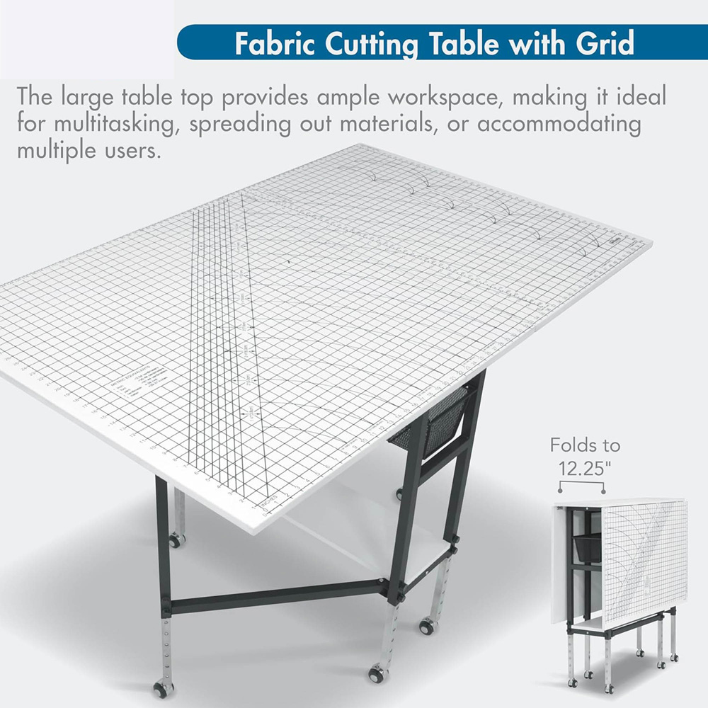 Sewing Online 13385 Black and White Adjustable Fabric Cutting Table with Grid and Storage Image 5